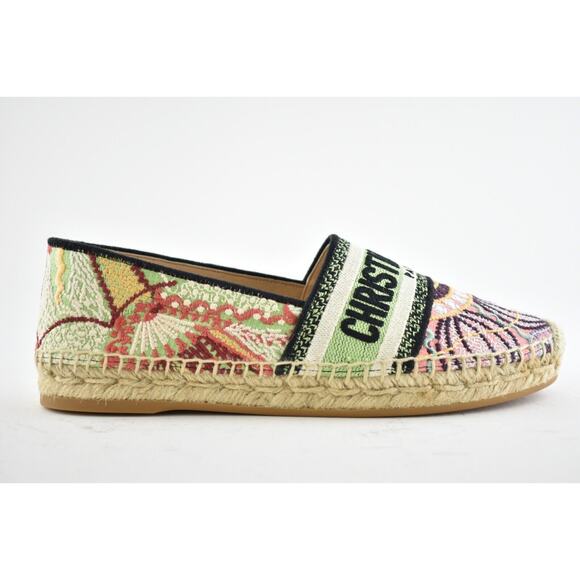 Dior Granville In Lights Pink Black Cotton Logo Embroidered Espadrille Flat 36.5 - Picture 1 of 10